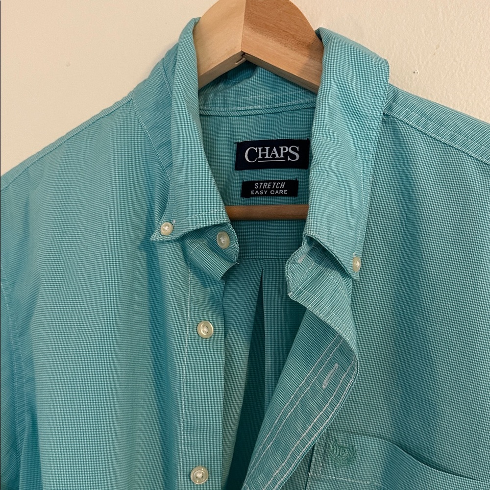 Chaps Aqua Stretch Button-Down Shirt